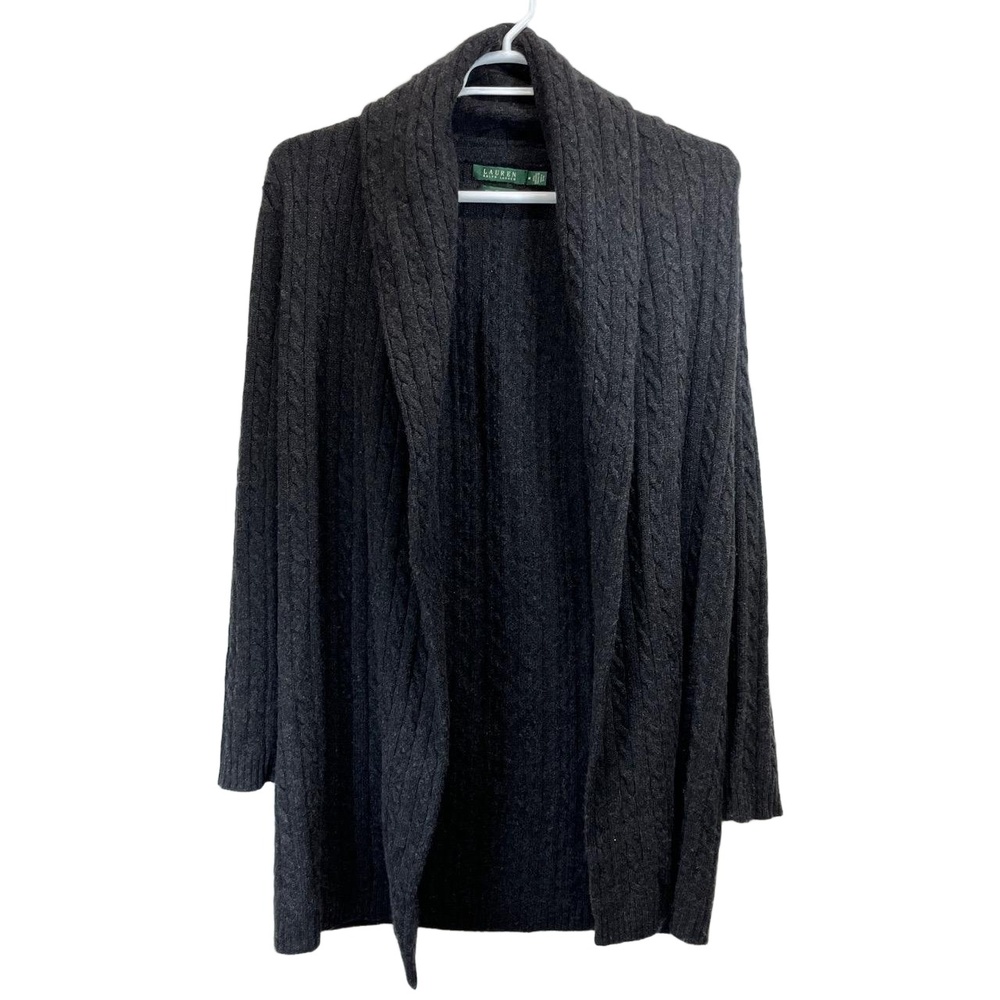 Lauren Ralph Lauren Charcoal Wool Cashmere Shawl Collar Cardigan Medium - Picture 2 of 10